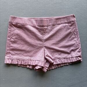 LOFT Ruffle Hem Shorts Size 12 Pink White Gingham Seersucker Textured